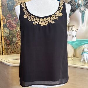 Forever 21 Black Tank Top with Gold Floral Embroidery